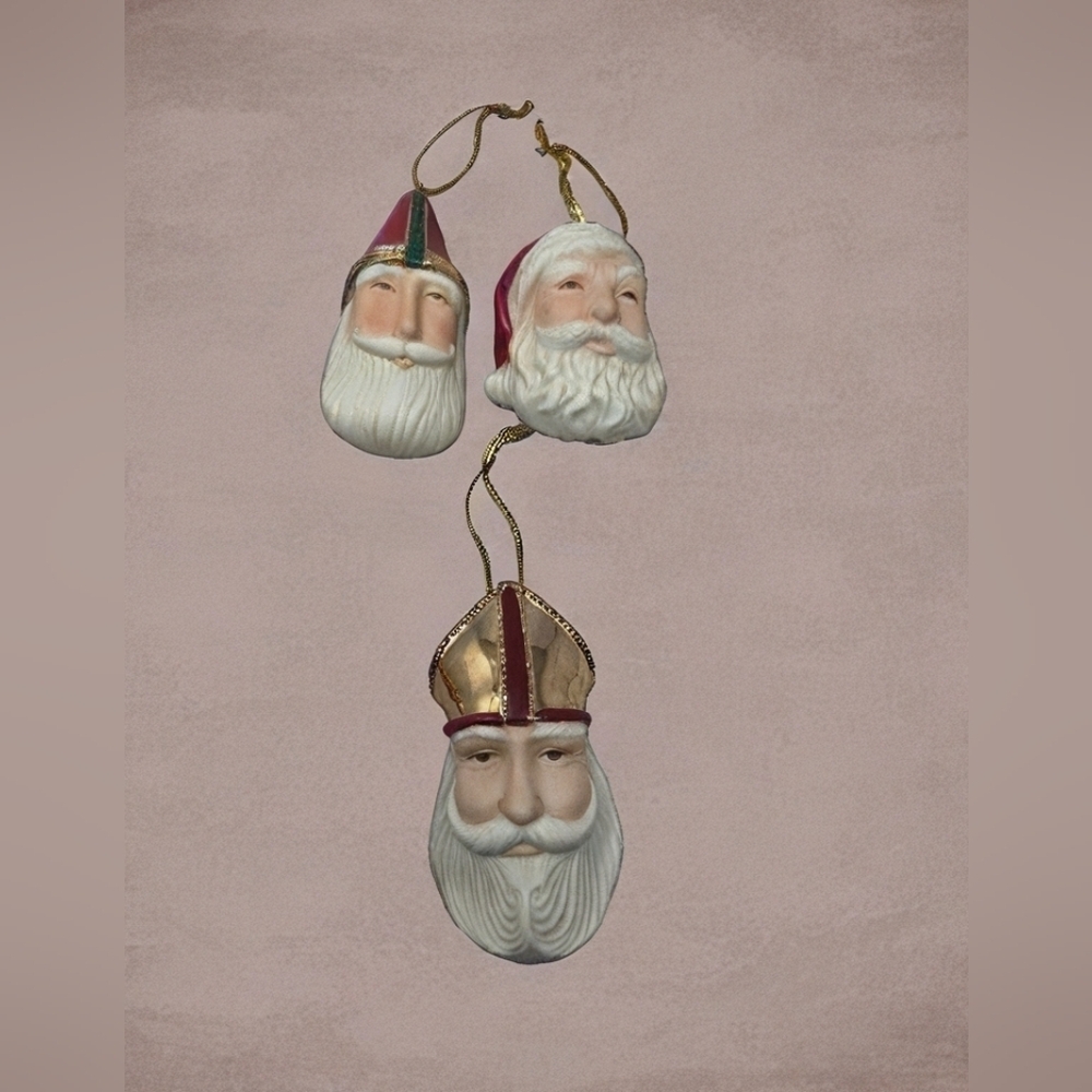 Three Vintage Porcelain 2001 Hallmark Jubilee Legends of Santa Claus Ornaments